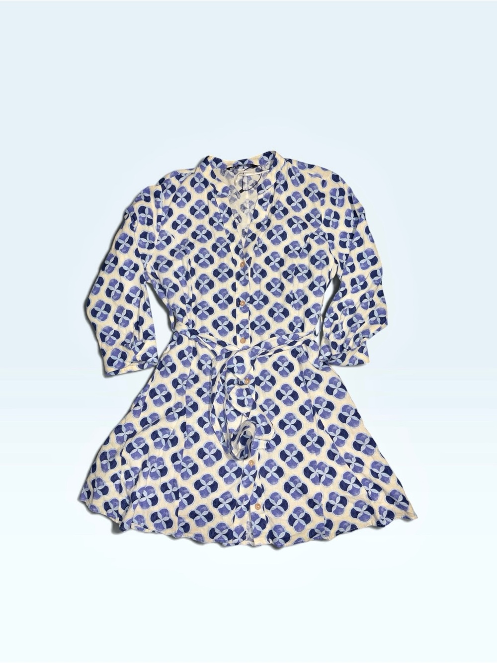 Zara Linen Geometric Flattering Shirt Dress Tie Waist Size M MSRP $110 NWOT - Picture 6 of 8